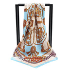 Lenço de Cetim Estampa Barroca Azul 90x90 – Bandana Feminina Correntes e Borlas